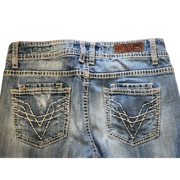 Vigoss Blue Boot Cut Jeans with Distressing and Faded Wash - Picture 7 of 9